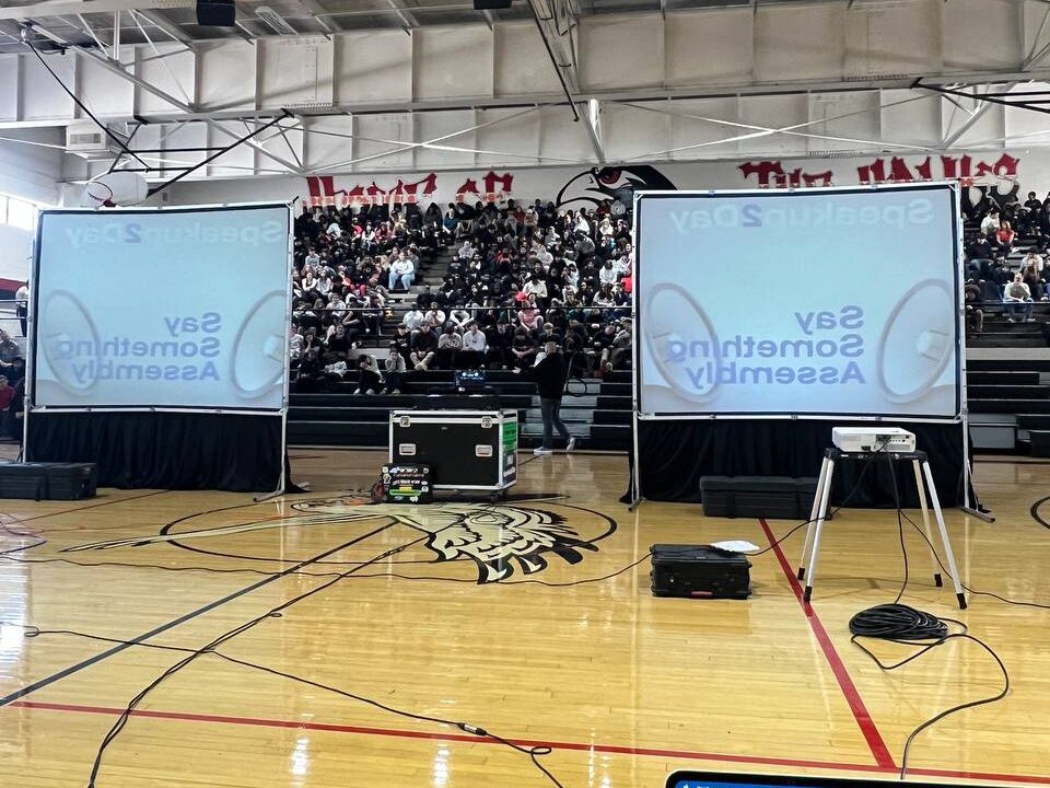 Students participating in Say Something school assemblies